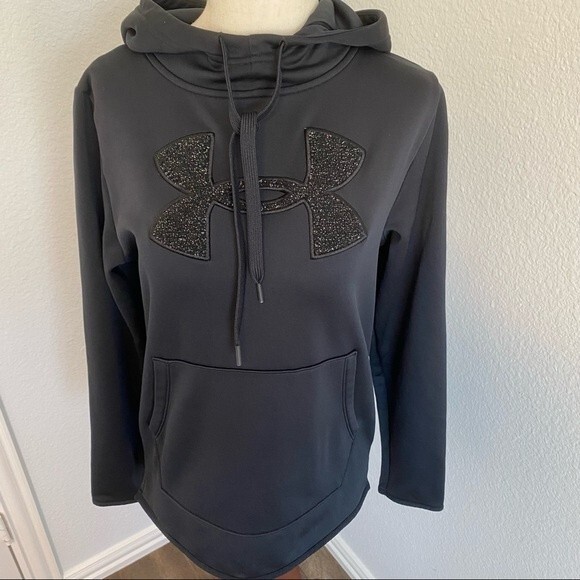Under Armour Metallic Silver Style Logo Black Hoodie Ladies Size Small - Picture 1 of 13